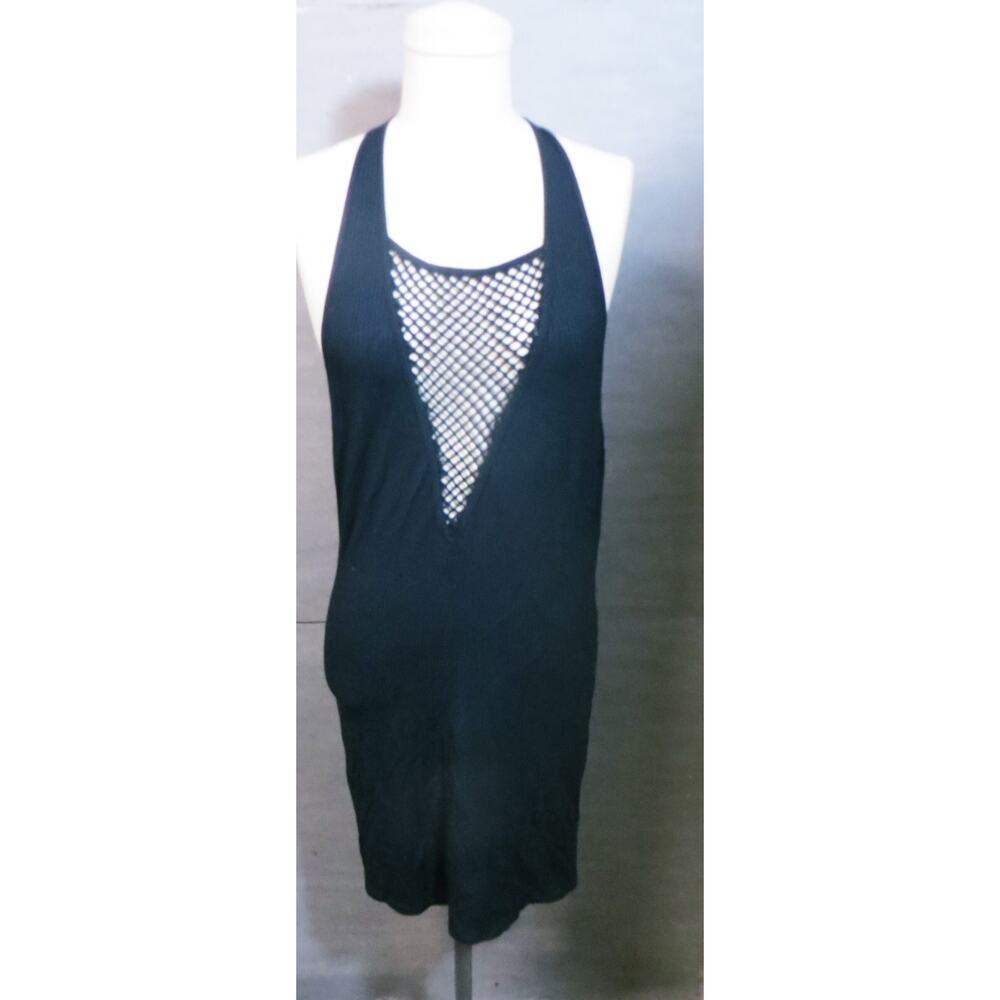 Emma & Sam ~ Black Mesh Laced V-Neck Stretch Fabric Dress sz L ~NWT~